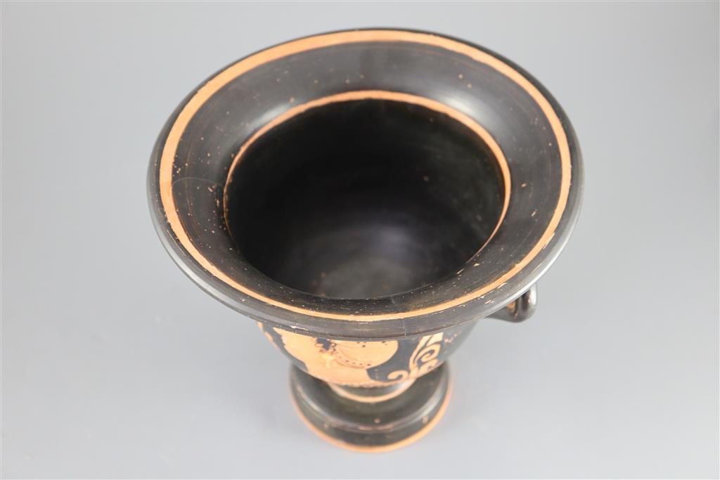 An Apulian red figure bell krater, Southern Italy c. 4th century BC, 21.5cm high, 22.5cm diameter